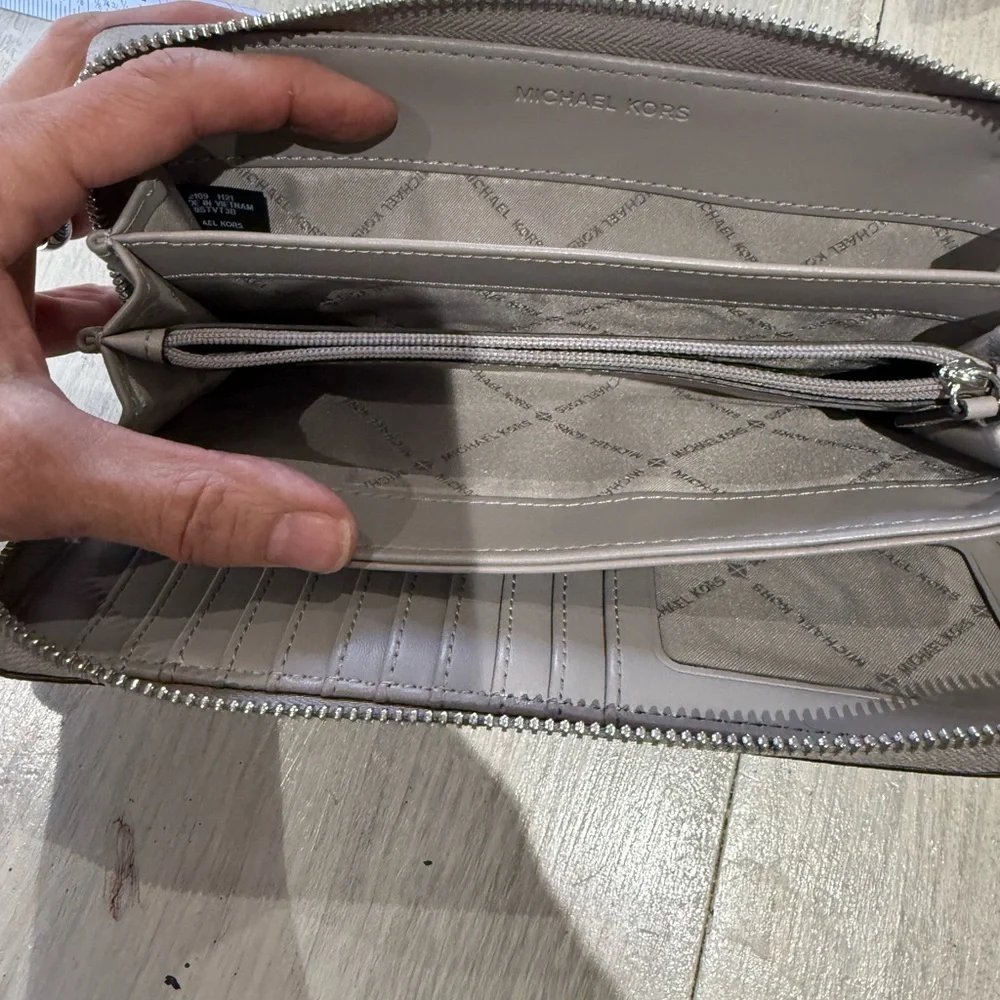 Michael Kors Light Gray Monogram Zip-Around Wristlet -NWOT